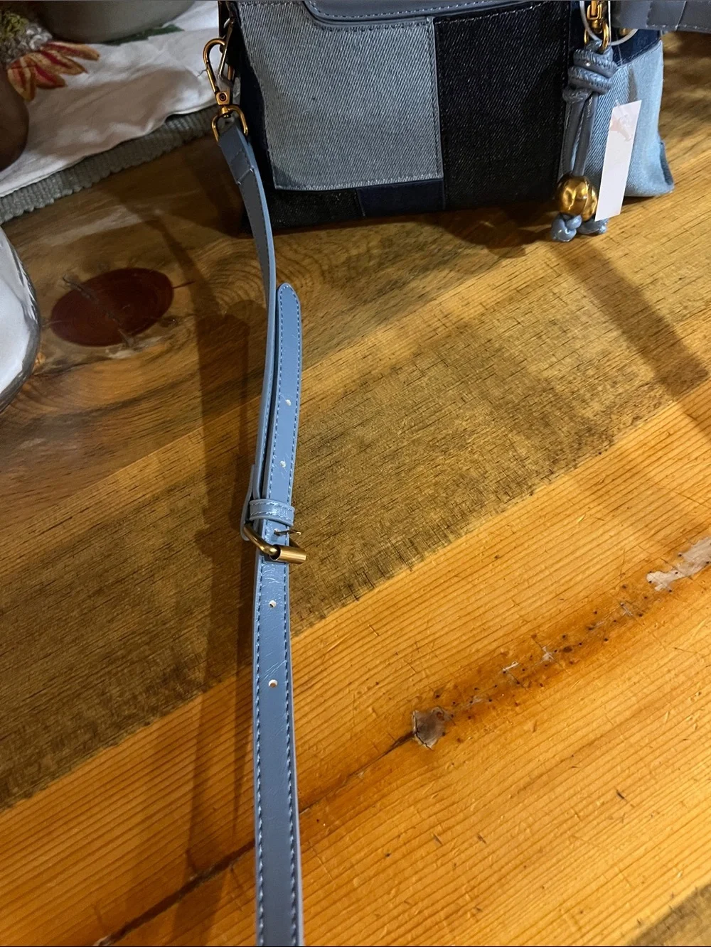Steve Madden Patchwork Denim Satchel in Light Blue and Dark Blue